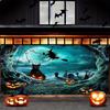 A Halloween garage door polyester banner decoration with a witch and ghost theme a festive party wall decoration