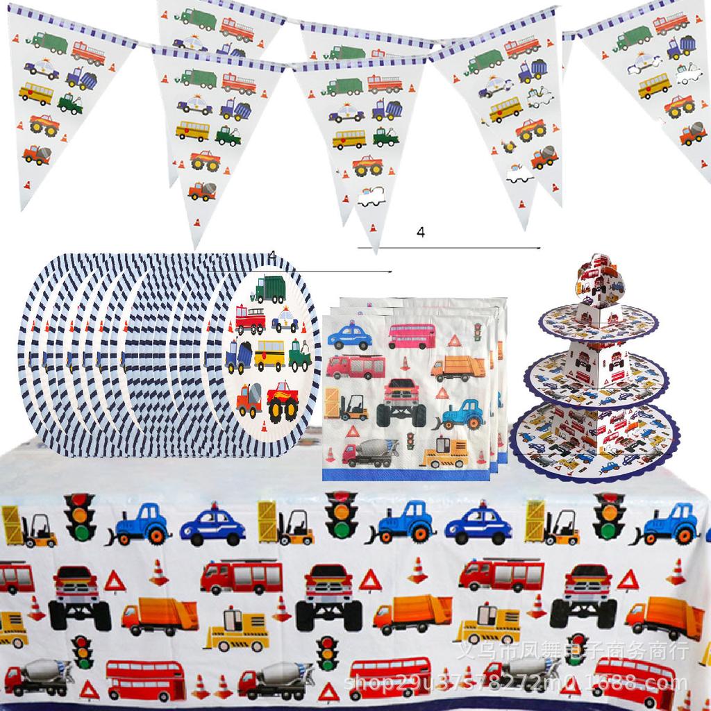 Spot Construction Vehicle Theme Party Decoration Supplies Excavator Disposable Paper Cup Paper Plate Children'S Birthday Supplies Factory