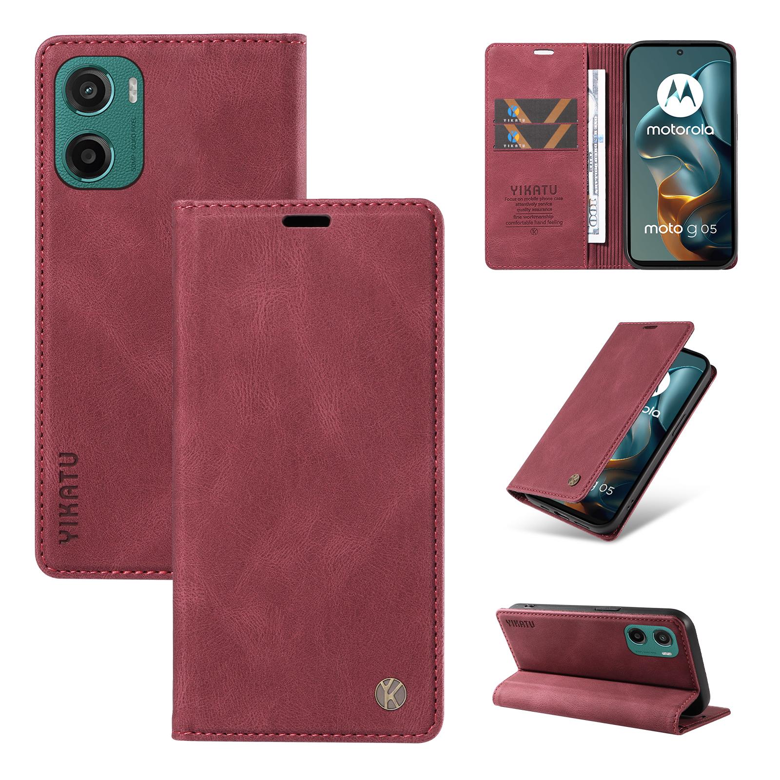 

For Motorola Moto G05 4G Leather Cover YIKATU YK-004 Skin-Touch Wallet Phone Cases Wine Red