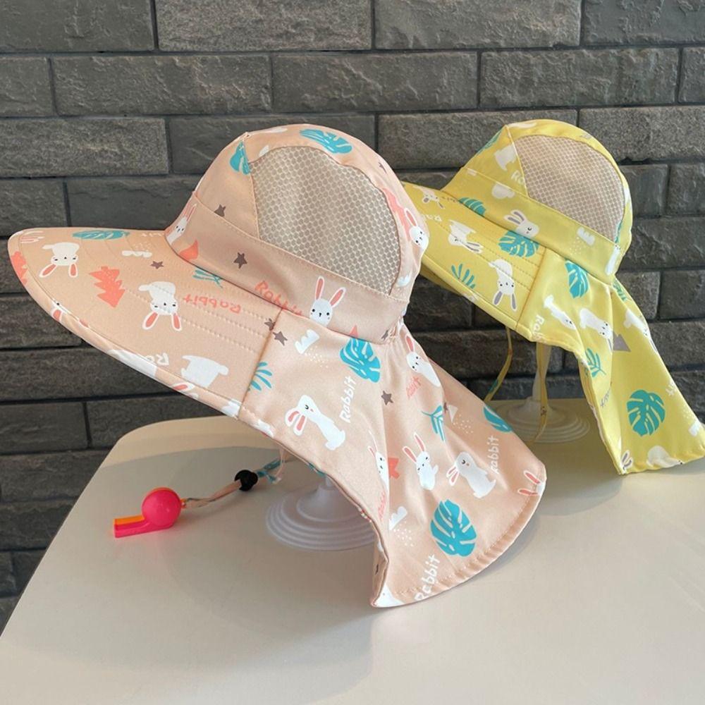 With Whistle Summer Baby Hat Neck Ear Cover Kids Beach Caps  Outdoor Sports
