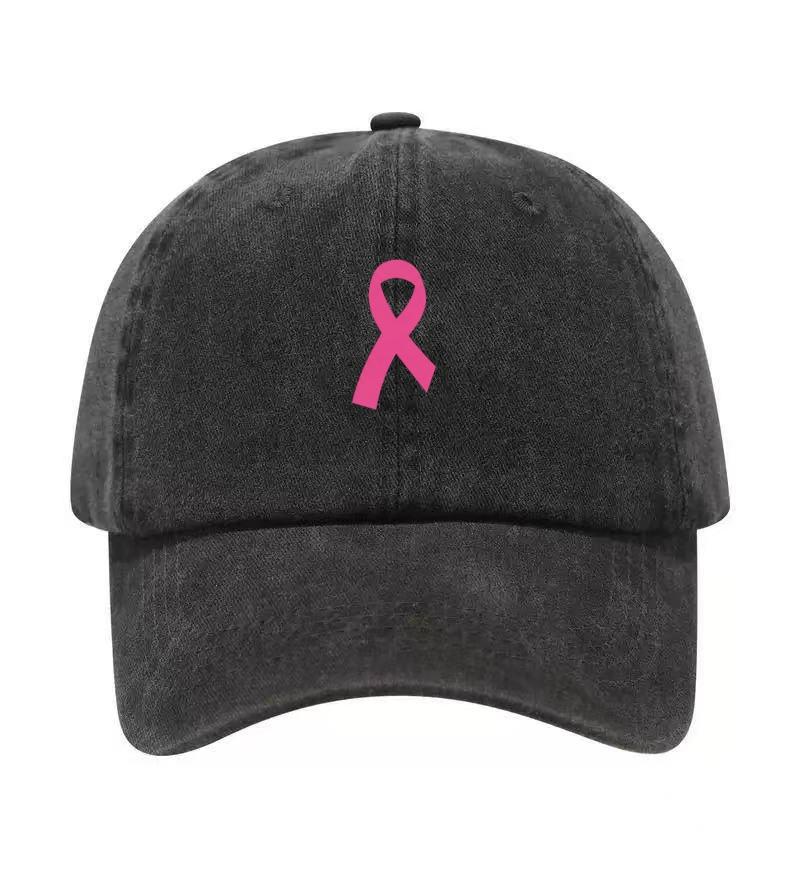 Pink Ribbon Printed Washed Cotton Adjustable Baseball Cap Classic Snapback Dad Hat Breathable Golf Fishing Outdoor Sun Cap