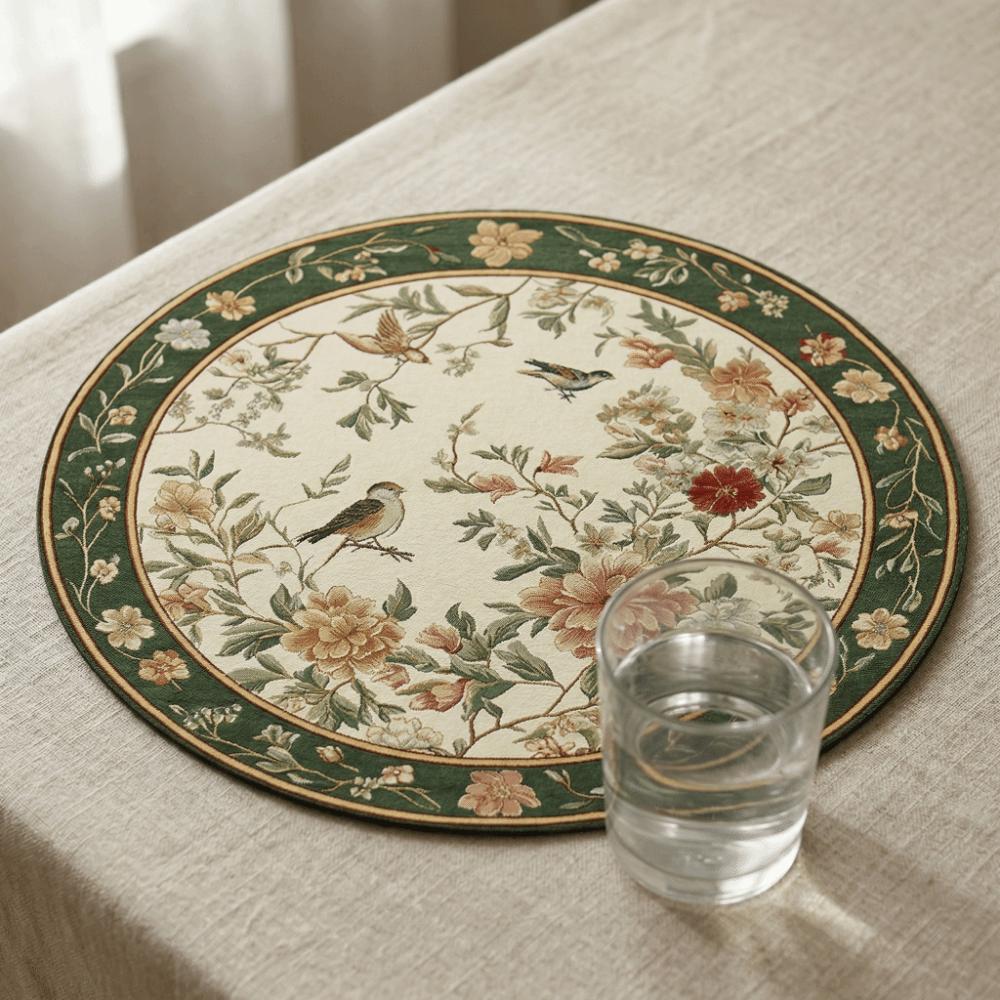 Anti-scald Flower Linen Table Mat Anti-slip Round Dining Mat Party Table Decoration