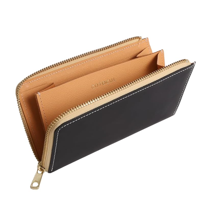 

[COTOCUL] Kotkal small long wallet genuine leather Miyako Leather Sagano The bill goes straight in. men s (black) black
