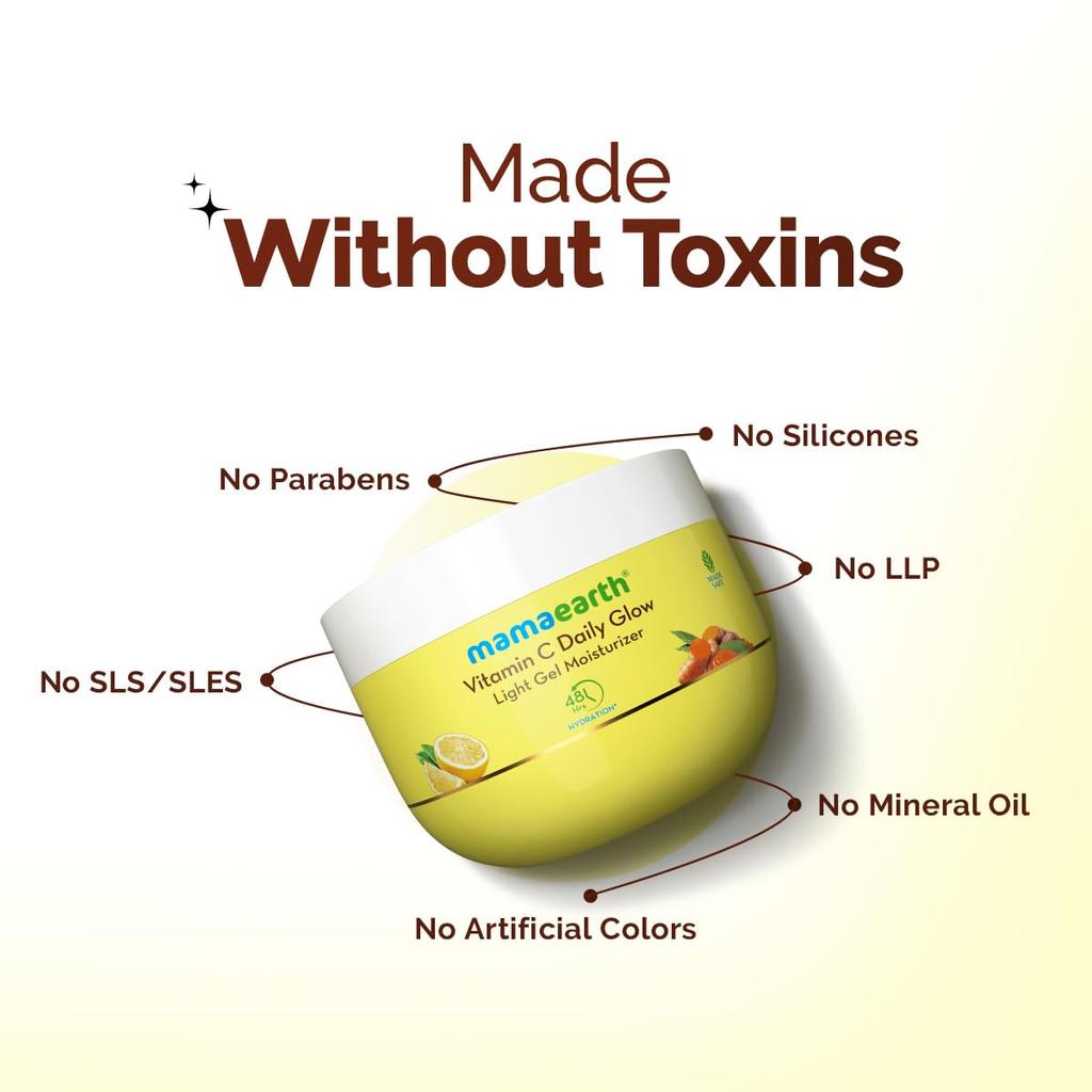 Mamaearth Vitamin C Gel Moisturizer 200g For Glowing Skin Hydration | Lightweight Oil-Free Face Cream For All Skin Types Daily Use