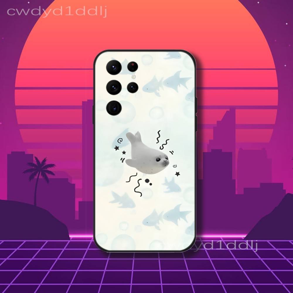 Cute S-Seal Seals Animal Phone Case For Samsung S10,S21,FE,S21 ,S26,S25,S24,S23,Ultra,S9,S22,Plus Black Shockproof Silicone Sof