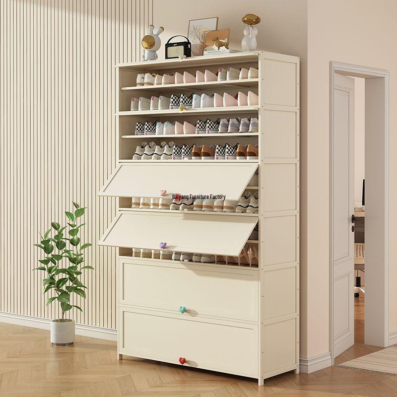 Cream Multi-Layer Off-White Shoe Cabinet - Space-Saving Hallway Storage Rack