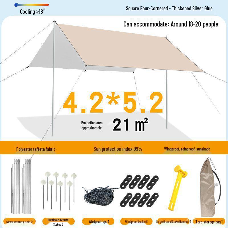 Pogrubiony Namiot Zadaszenie Zewnętrzne - Czarno-Srebrny Klej Osłona Przeciwsłoneczna na Piknik, Kemping, Grill i Ochrona przed Deszczem.