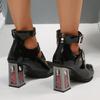 Metal Buckle Decor High Heels Pumps for Women Punk Patent Leather Pointed Toe Pumps Plus Size Strange Heeled Ankle Buckle Shoes