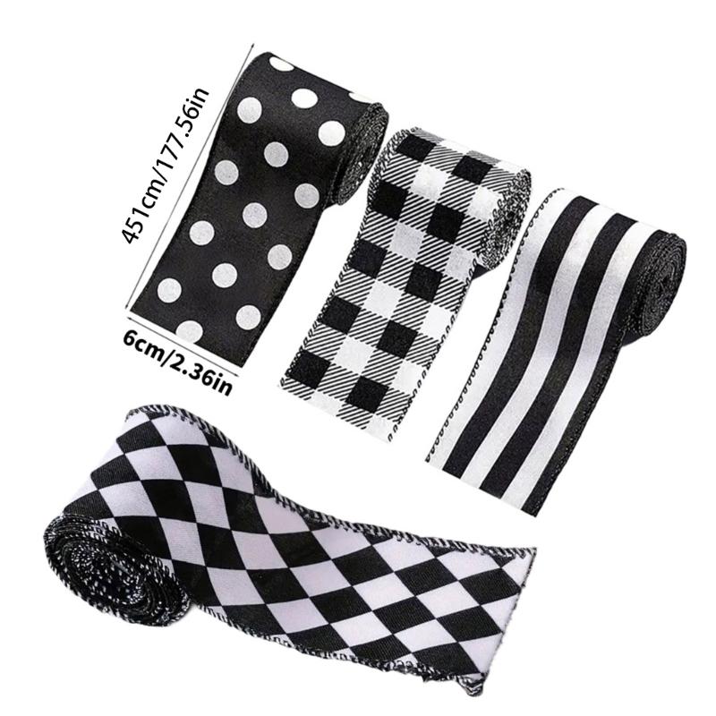 Durable Polyester Christmas Ribbon Strips For DIY Crafts Gift Packaging Tree Decorations Classical Black White Design