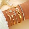 5 Pcs Vintage Gold Color Heart Bracelets Set for Women Fashion Rhinestone Geometric Adjustable Infinity Cuff Bangle Jewelry Gift