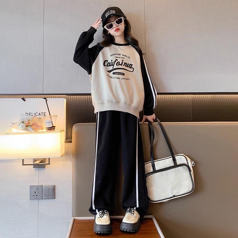 2023 Girls' Autumn Korean Sportswear Set: Letter-Printed Top & Trousers (Medium & Large)