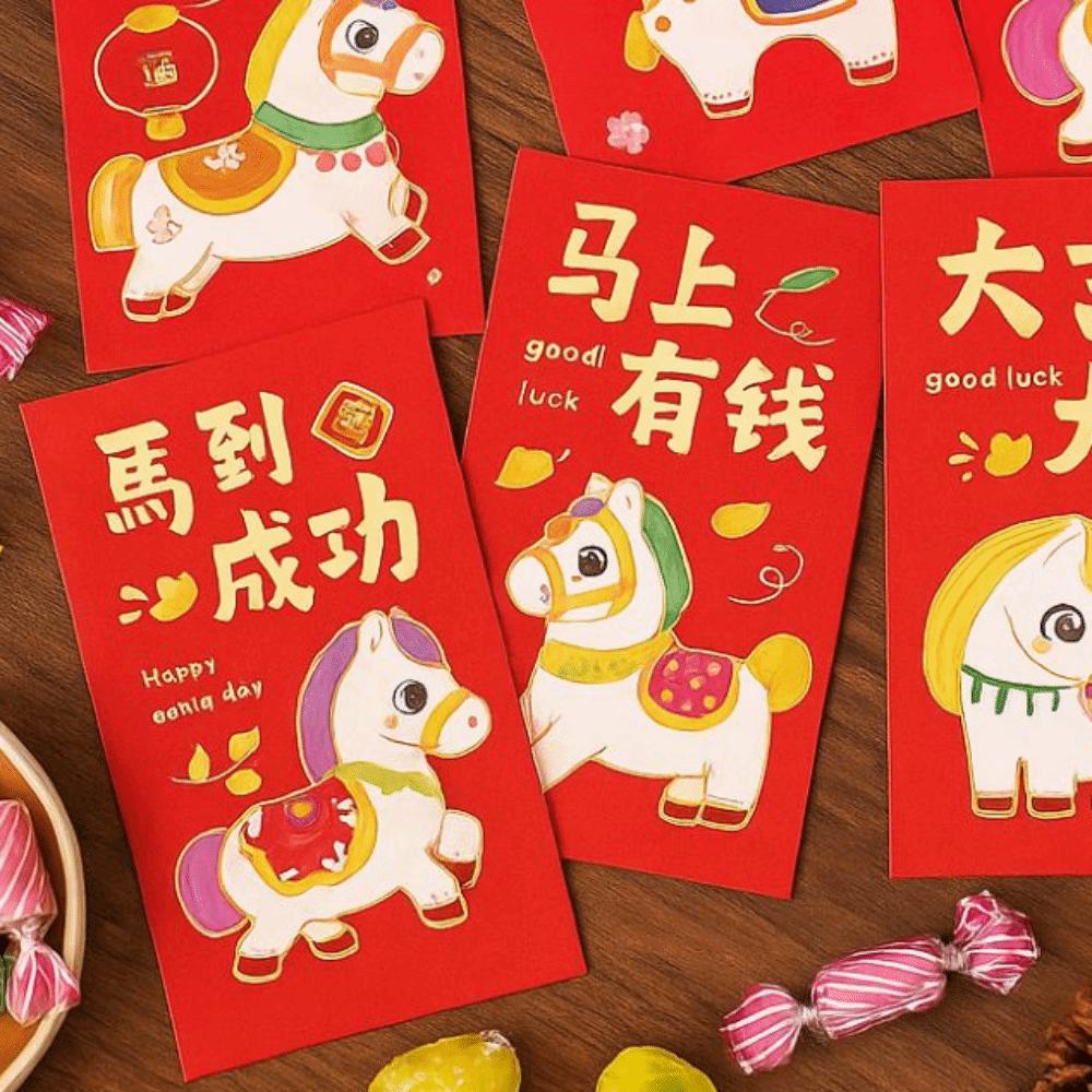 6pcs Traditional 2026 Horse Year Red Envelope Chinese Lucky Money Envelopes  Lunar Year Celebration