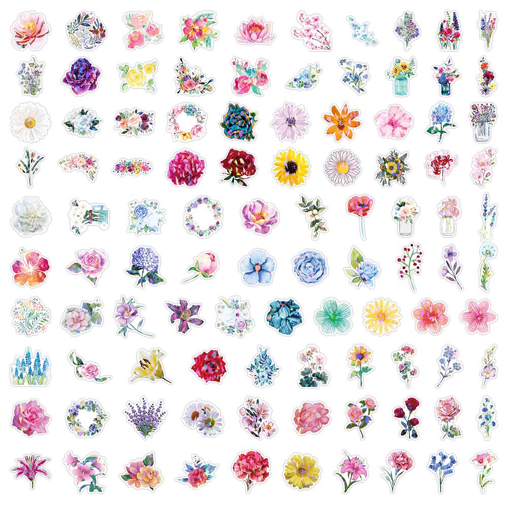 200-Count Holographic Flower Laser Glitter Stickers - Cartoon Style with Hot Stamping for Gift Box Sets