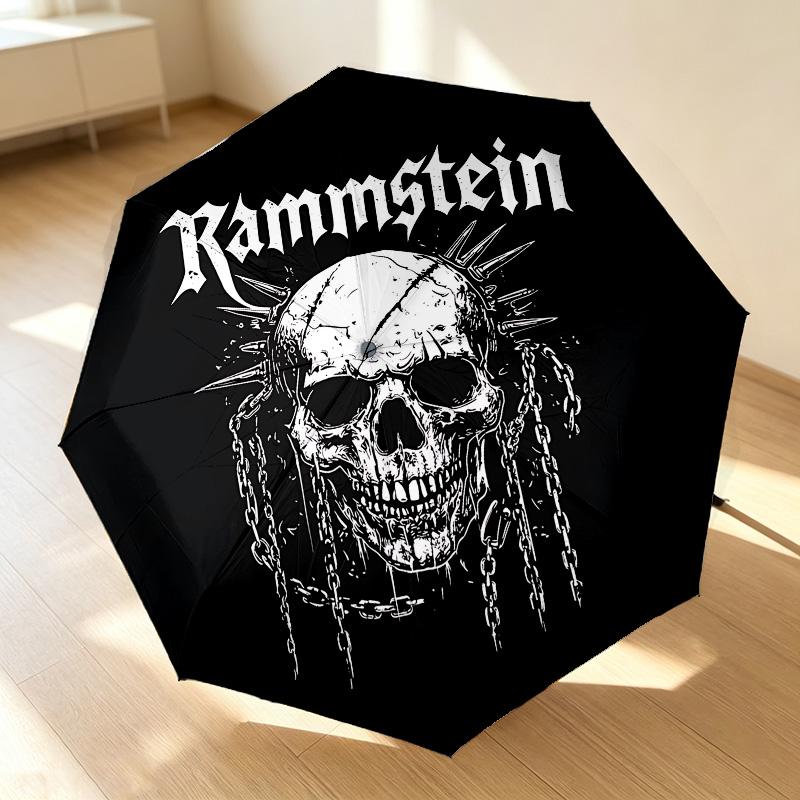 Skull Chains 8 Ribs 3Fold Black Glue Uv Protection Umbrella Sun Protection Rainproof Compact Folding Umbrella For Travel Daily Use C923754