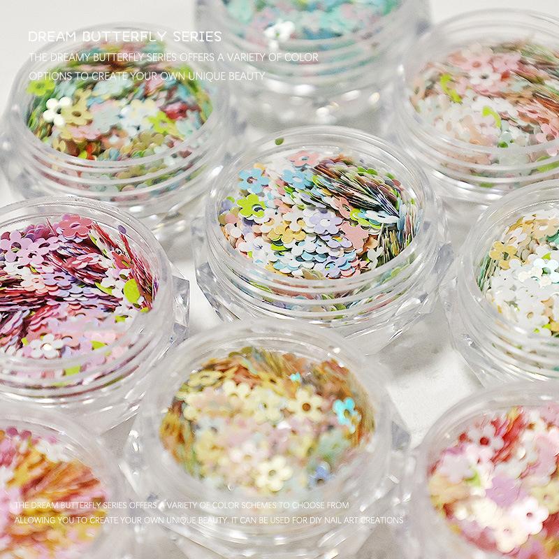 1 Jar Hollow Out Flowers Nail Art Glitter Mini Sparkling Flakes Nail Sequins Nail Art Decoration,Manicure Tips Charms For Women