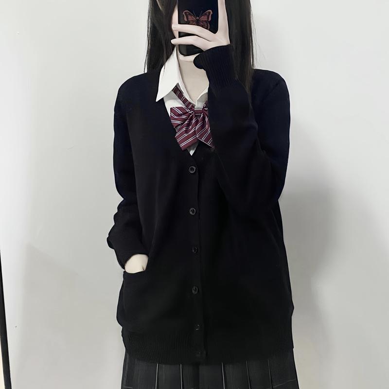 

Women s Japanese School Style Cardigan Sweater Coat - Autumn & Winter, Versatile Long Sleeve Knit Top One Size чёрный