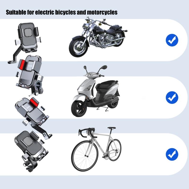 Motorcycle Handlebar/Rearview Mirror Mount Phone Holder Scooter Bike Phone Cradles 360 Degree Rotating Shockproof Stand