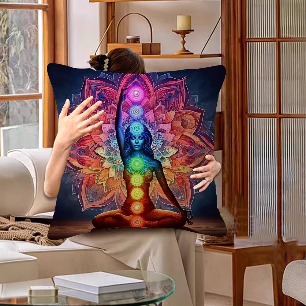 Meditation Seven Chakra Pillow Gift Home Office Decoration Bedroom Sofa Car Cushion Cover Case 45X45