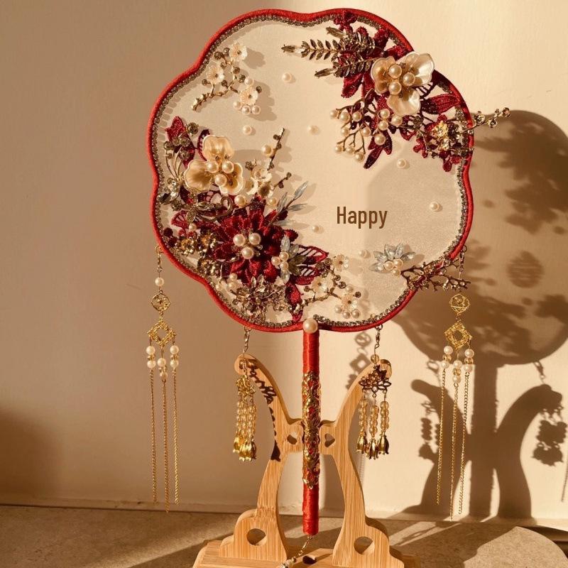 Handmade Bridal Xiuhe Wedding Fan - Red Champagne Gift
