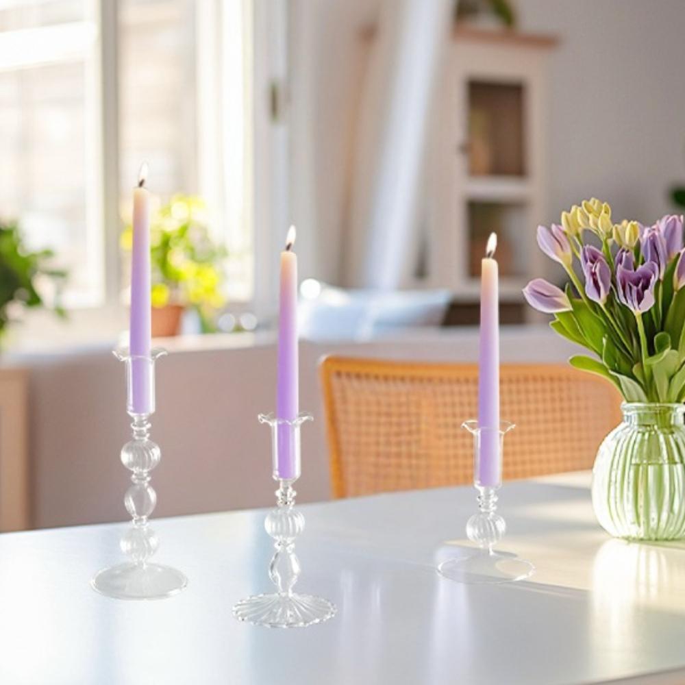 3pcs Glass Tapered Clear Candle Sticks Holder Modern Ribbed Candle Holders for Table Centerpiece Wedding Home Decorations