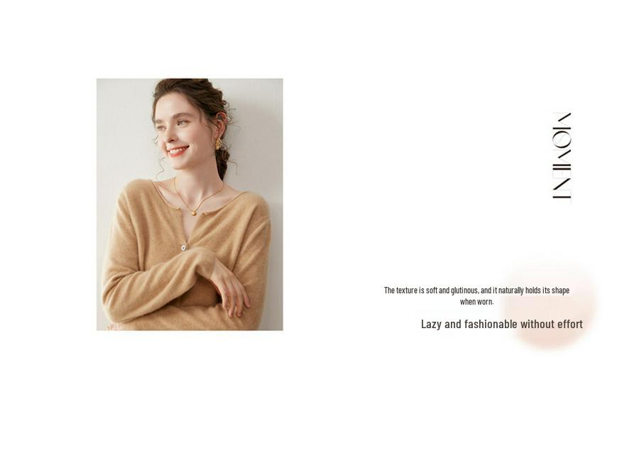 Korean Style Light Luxury Cashmere Cardigan - Women's Round Neck, Rolled Hem, Loose Fit, Slimming Knitwear Versatile Top