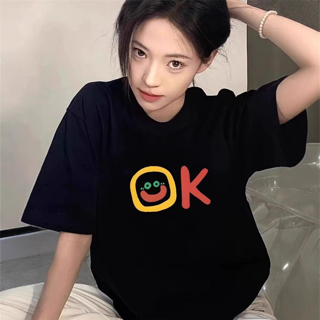 Pure cotton American retro high street black short-sleeved t-shirt women's new summer design loose large size half-sleeved top