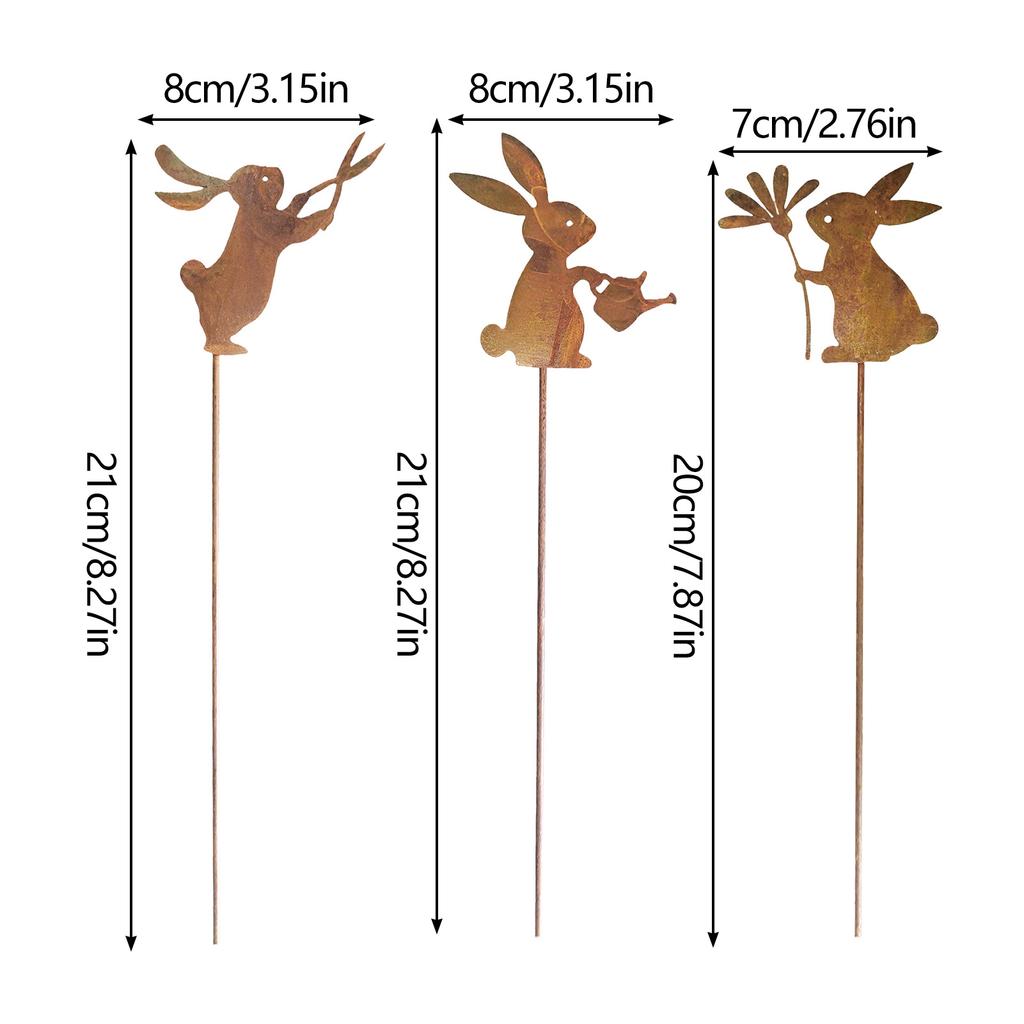 3pcs Metal Iron Rabbit Plant Pot Flower Insert Decorative Gardening Floral Arrangement Holder