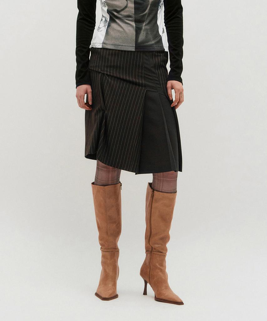 Kimjisu Dozi - Pinched Stripe Skirt _ Brown