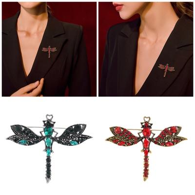 Vintage Dragonflies Brooch with Shimmering Crystals Unique Rhinestones Insect Lapel Pin for Elegant Women and Girls
