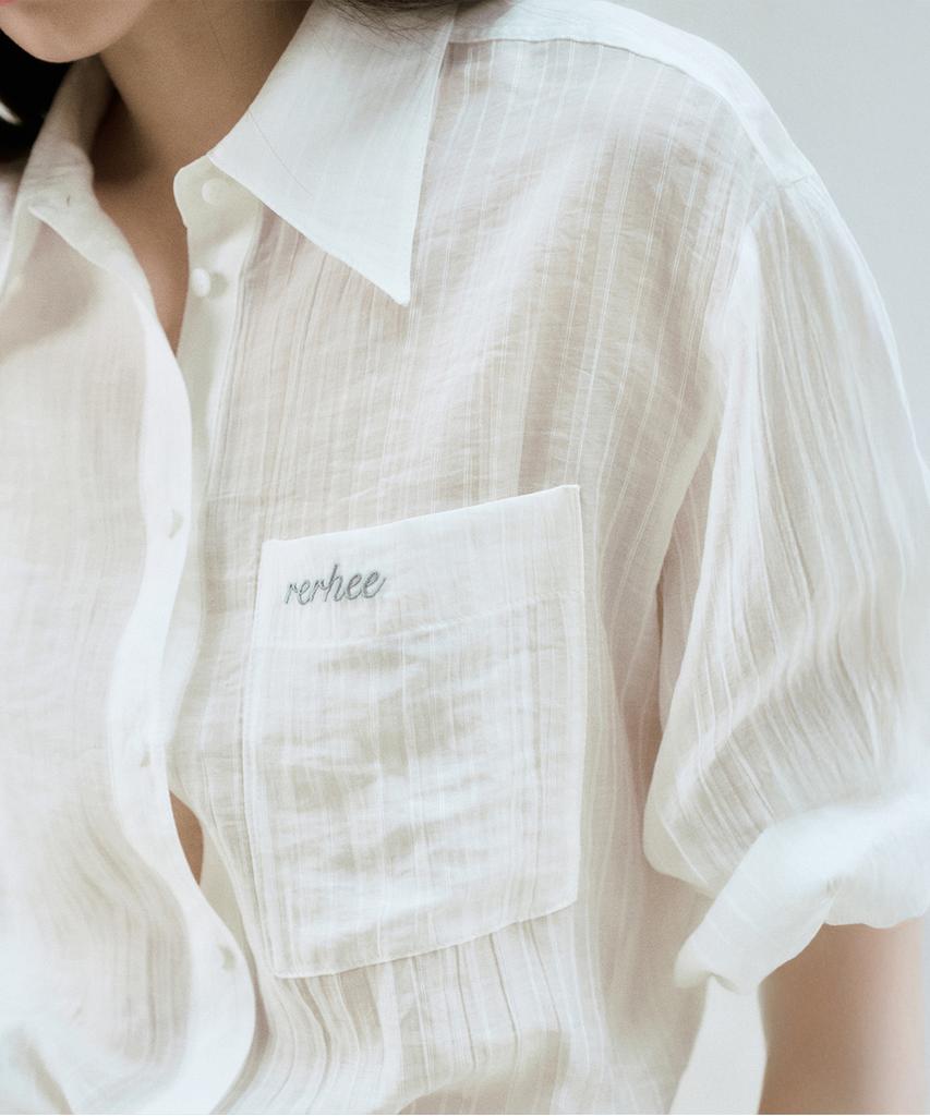 Rie Striped Sheer Shirts White