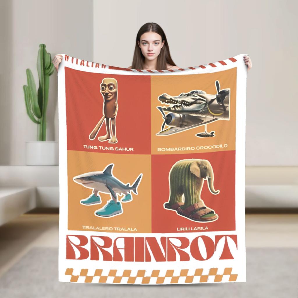 Bombardiro Crocodilo Anime Flannel Blanket Italian Meme Brainrot Custom Throw Blankets for Home 125*100cm Plush Thin Quilt
