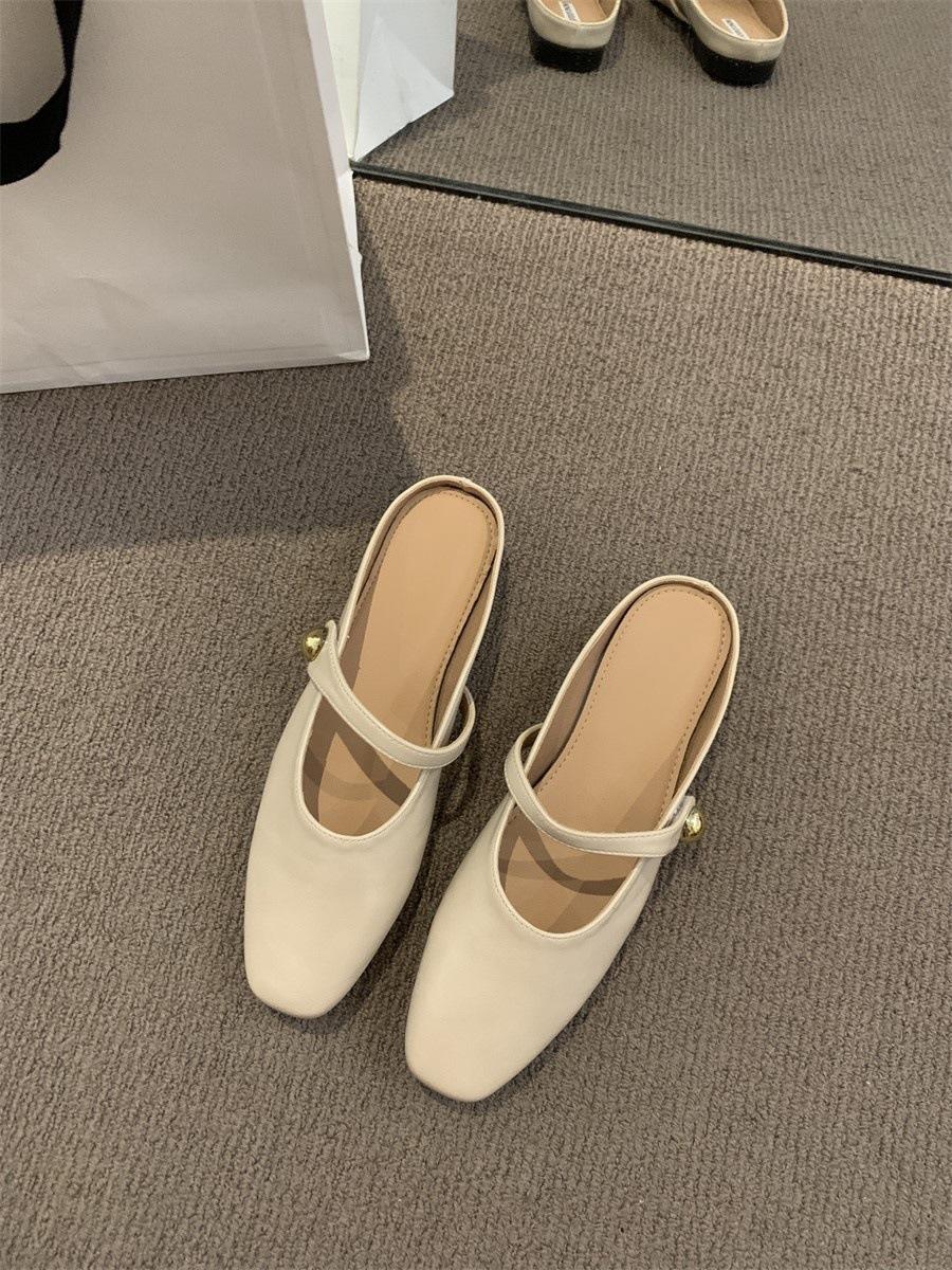 

Temperament сумка головка полутапочки верхняя одежда женская обувь лето 2025 новые круглые головки неглубокий нос мягкие плоские туфли Мэри Джейн 40