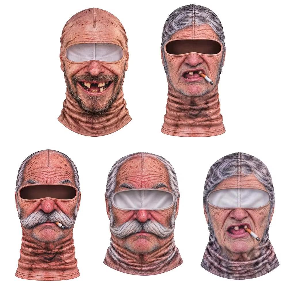 Funny 3D Face Balaclava Hat Full Face Covering Hood Balaclava Motorcycle Riding Skiing Face Mask Outdoor Warm Fleece Hat