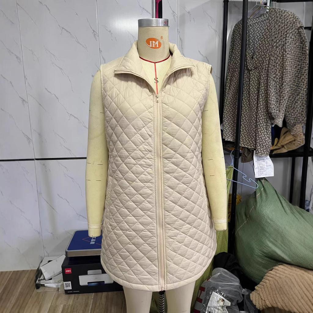 Autumn and winter new solid color rhombus cotton clothes zipper pocket vest