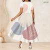 Women Plus Size Round Neck Short Sleeve Printed Gathered Waist A Line Long Dress