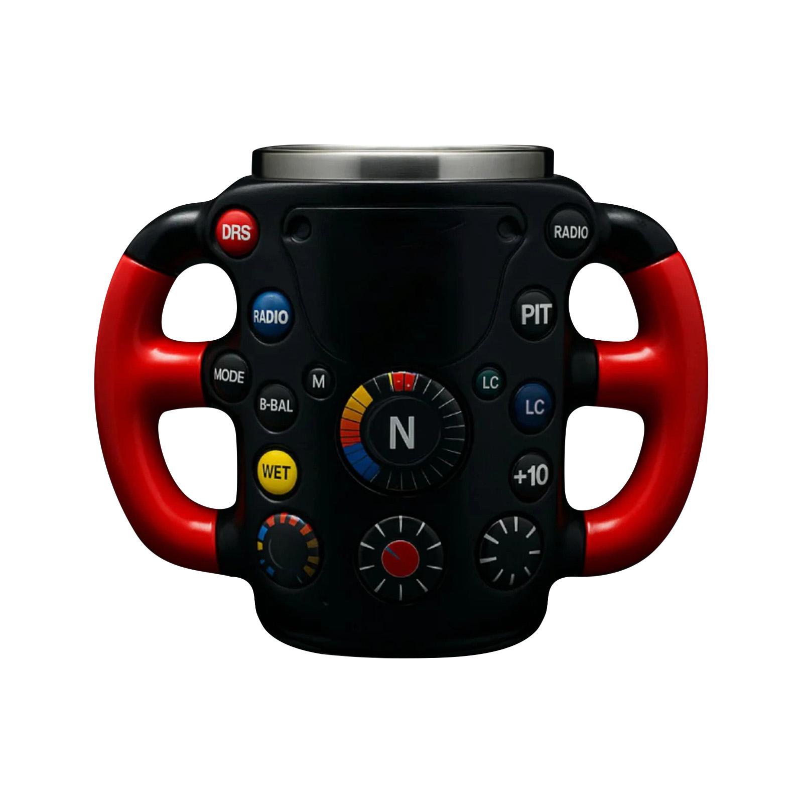 10,14 унции Кружка для кофе в форме руля, -стойкая стальная конструкция, внутреннее покрытие из смолы, термоизоляционная конструкция, тема спорткара, тематическая стальная кружка. One Size