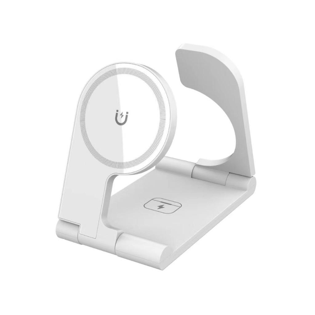 3-in-1 Foldable Wireless Magnetic Charger Stand for iPhone, Earbuds, and Watch - 15W Portable