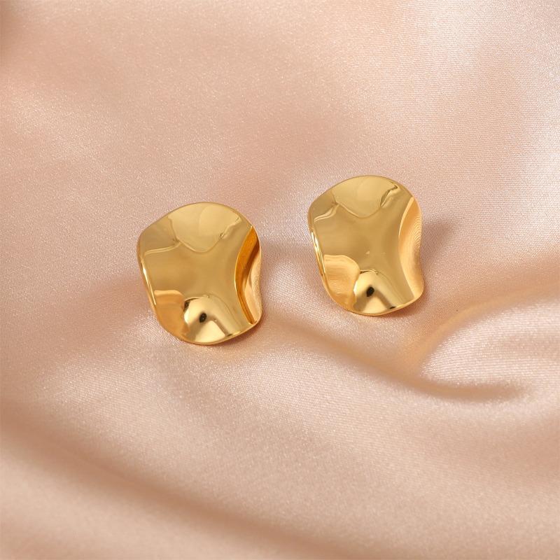 Gold Stainless Steel Round Pleated Earrings for Women's New Style and High-end Earrings