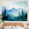 Navy Blue Watercolor Mountains Wall Tapestry, Sky Wall Hanging Large Tapestry Decoration Polyester Fiber White Hem Around for