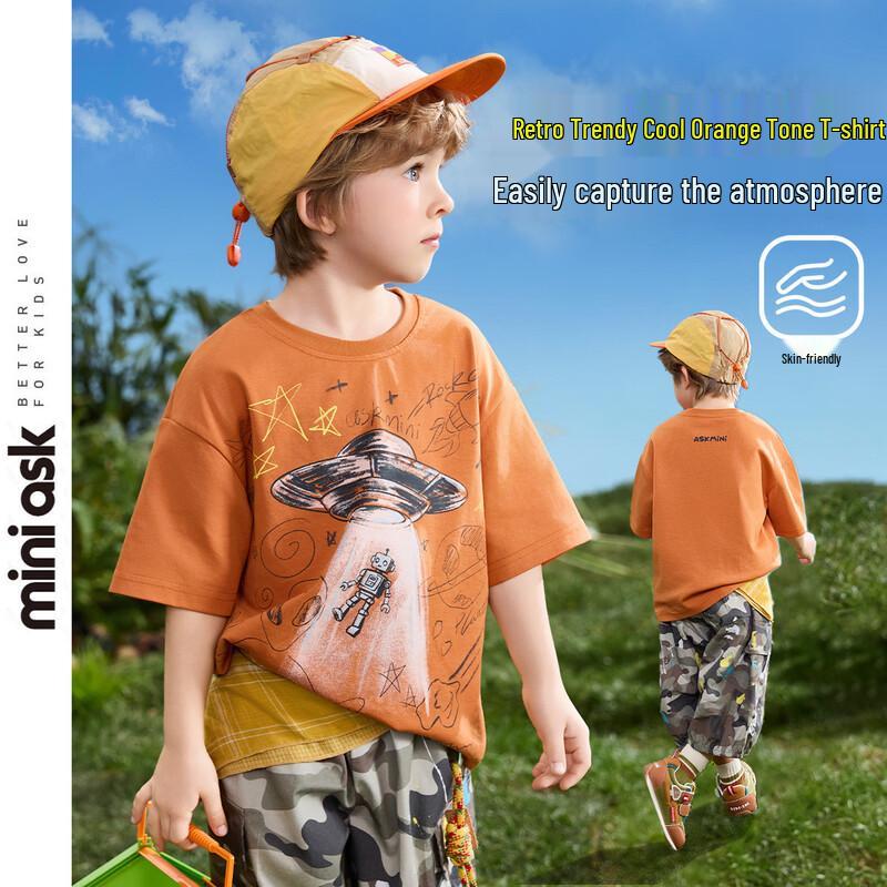 ASK JUNIOR Boys  Short Sleeve T-shirt & Camo Cropped Pants Set 100