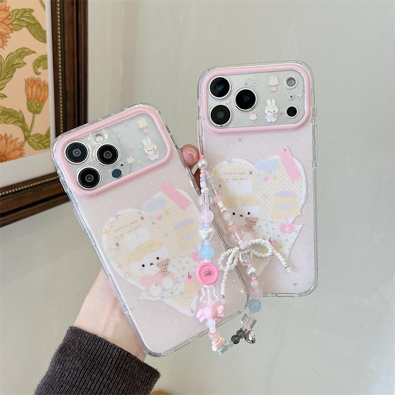 Sequin Heart Cute Rabbit iPhone Case for 17, 16 Pro Max, 15, 14 - High-End Design