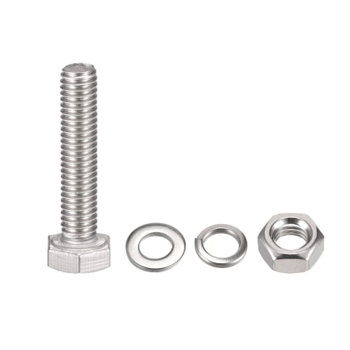 uxcell Hex Bolts, Nuts, Hex Head Screws, Flat & Lock Washer Kit, 304 Stainless Steel, Full Hex Bolt Thread, M6 X 30mm, 6 Sets