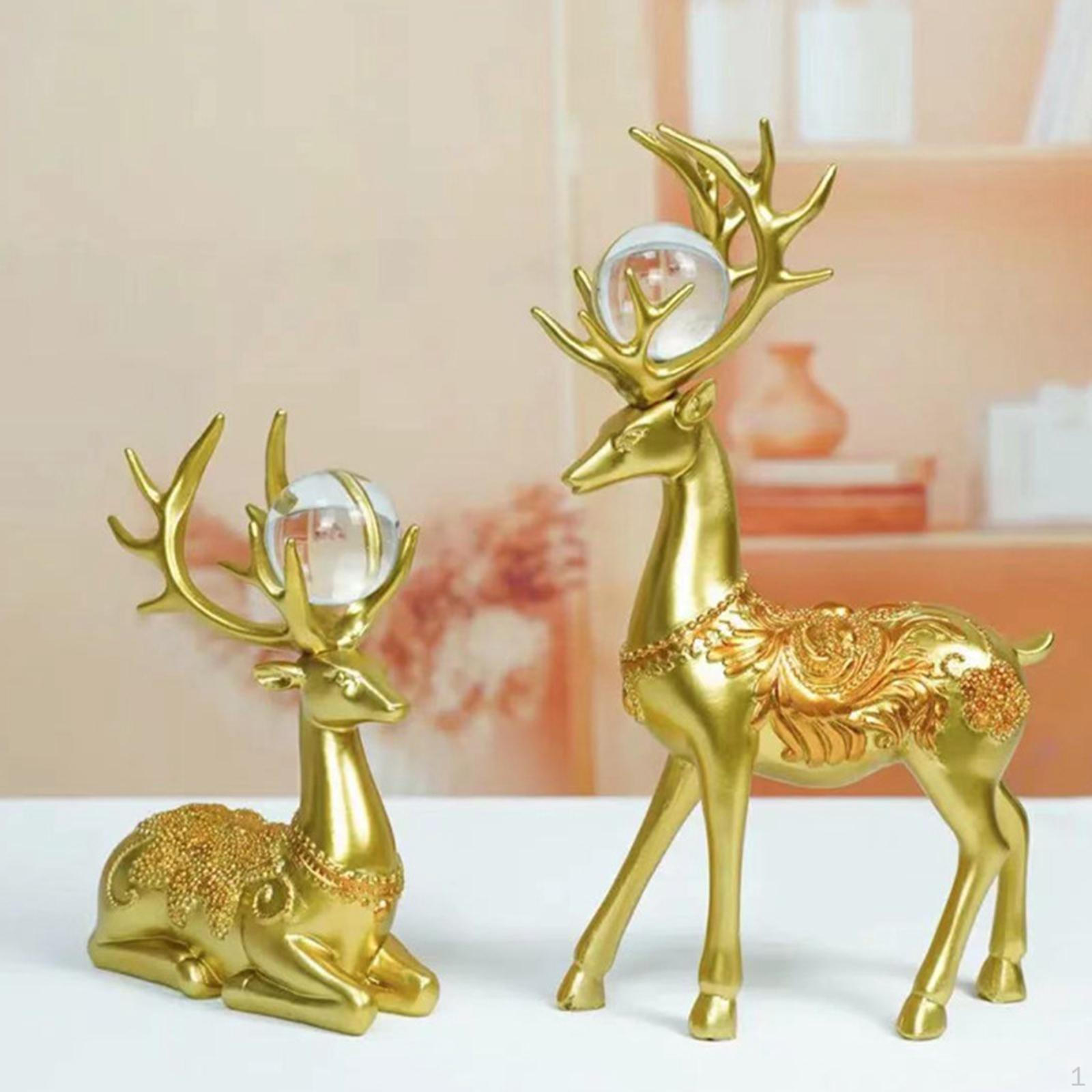 

2 Pieces Deer Statue Figurine for Living Room Stand Decoration Ornament золотистый