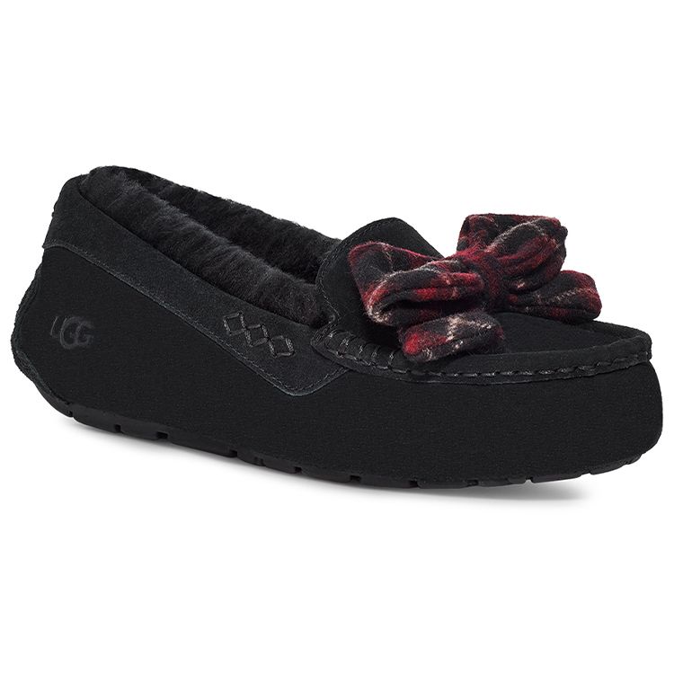 UGG Ansley Plaid Bow Warm Plush Low-Top Casual Shoes Women Sneaker Black 1127850-BLK