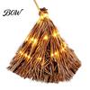 Vintage Style Halloween Ornament 5.5 Ft Giant Light-up Witch Broom, Twig Broom with String Light, Rustic Farmhouse Fall Decorations Decoration