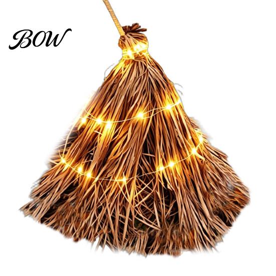 Vintage Style Halloween Ornament 5.5 Ft Giant Light-up Witch Broom, Twig Broom with String Light, Rustic Farmhouse Fall Decorations Decoration