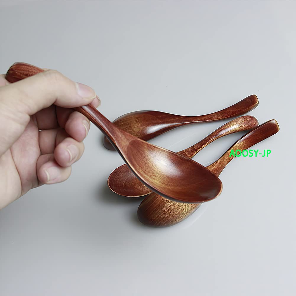 Colher AOOSY 16cm Madeira Natural Envernizada Colheres de Sopa Esculpidas em Blocos de Curvada Ideal para e Adequado para Idosos e Conjunto de 4 Peças,