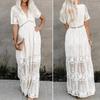 Vestido Longo Bordado Renda Patchwork Caimento Solto Vestido Feminino para o Dia a Dia