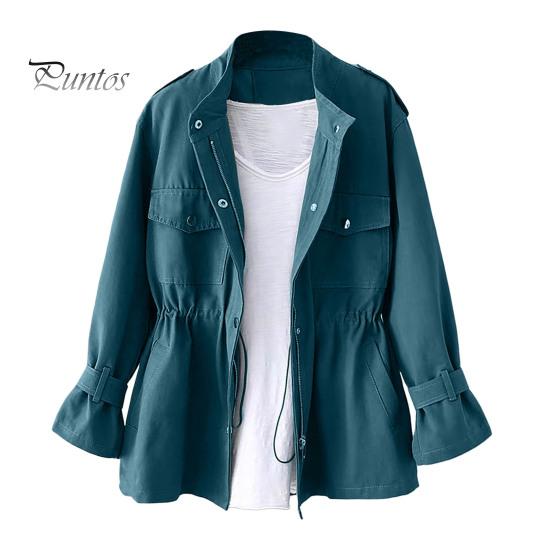 

Осенне-зимняя женская куртка с воротником-стойкой, нагрудными карманами, застежкой-молнией, узкая талия, однотонная, средней длины, для путешествий, шопинга, поездок на работу M зелёный