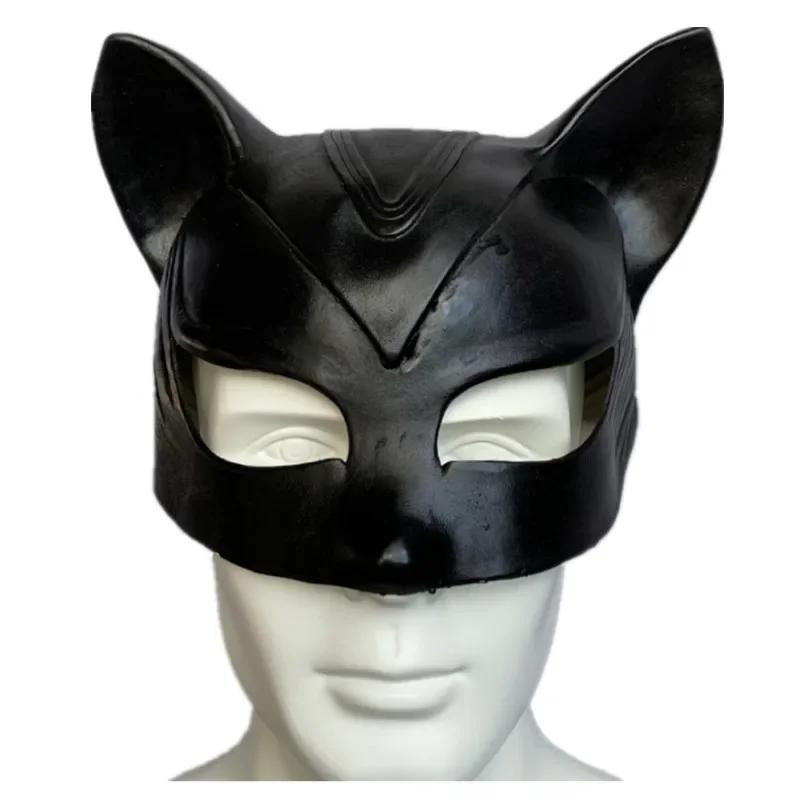 Movie Sexy Cat Woman Cosplay Latex Mask Superhero Movie Cosplay Costume Half Face Black Masks Masquerade Halloween Party Props One Size чёрный